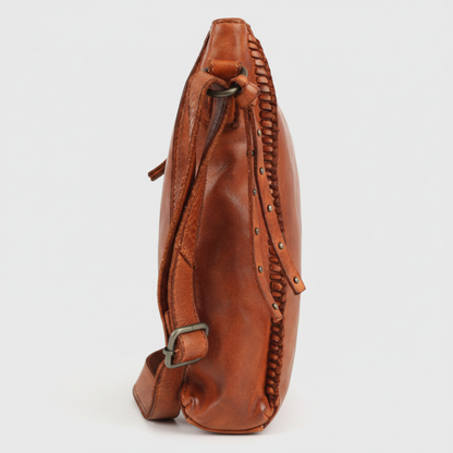 MET Premium Leather Crossbody Bag. Square Messenger with Woven Edge Details