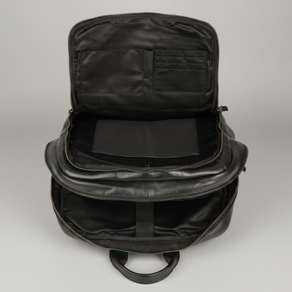 MET Two Adjustable Strap Leather Backpack. Multi-Compartment Commuter Pack