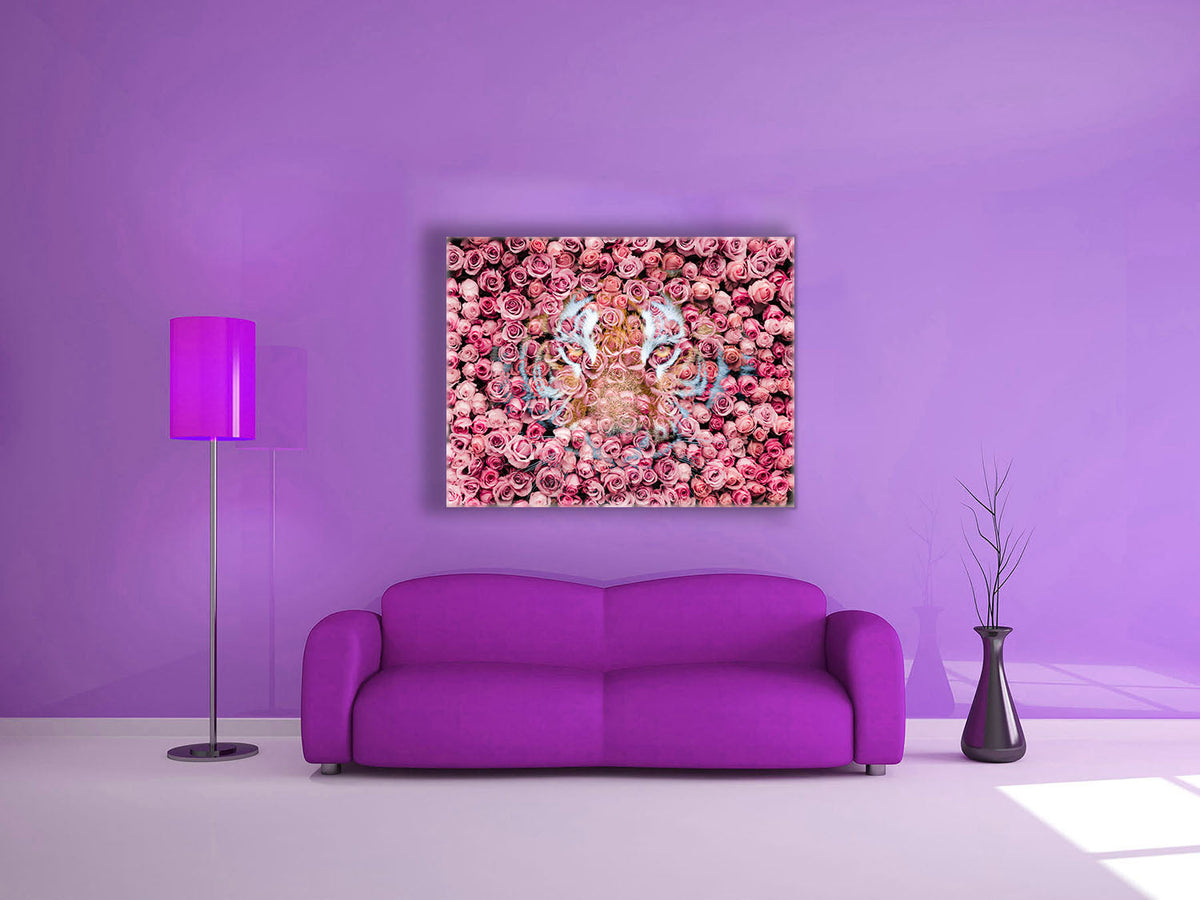 Tigre dans la rose - Impressions sur toile d'animaux sauvages - Art animalier - Vernis doré