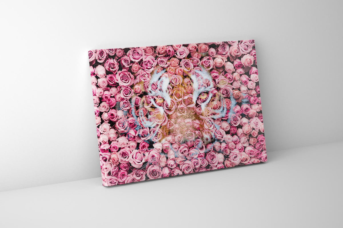 Tigre dans la rose - Impressions sur toile d'animaux sauvages - Art animalier - Vernis doré