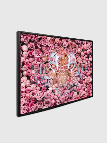 Tigre dans la rose - Impressions sur toile d'animaux sauvages - Art animalier - Vernis doré