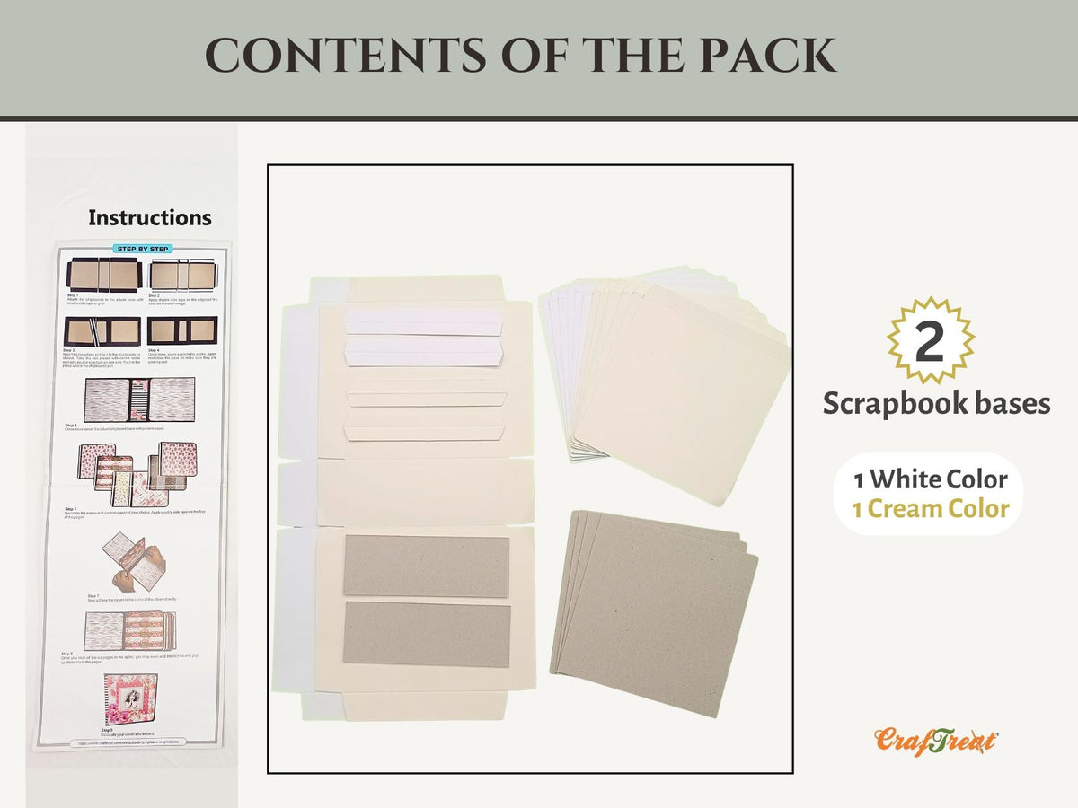 CrafTreat Scrapbook Blank Precut Album Base - Basic 6x6 - White and Ivory