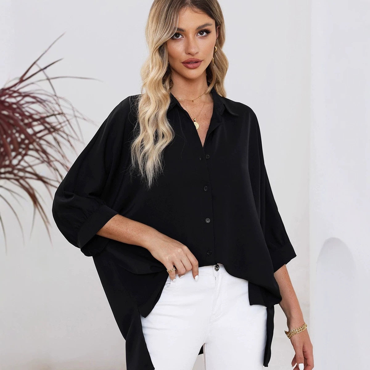Women's Summer Solid-Color Casual Button-Up Shirt