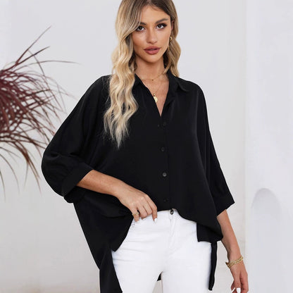 Women's Summer Solid-Color Casual Button-Up Shirt