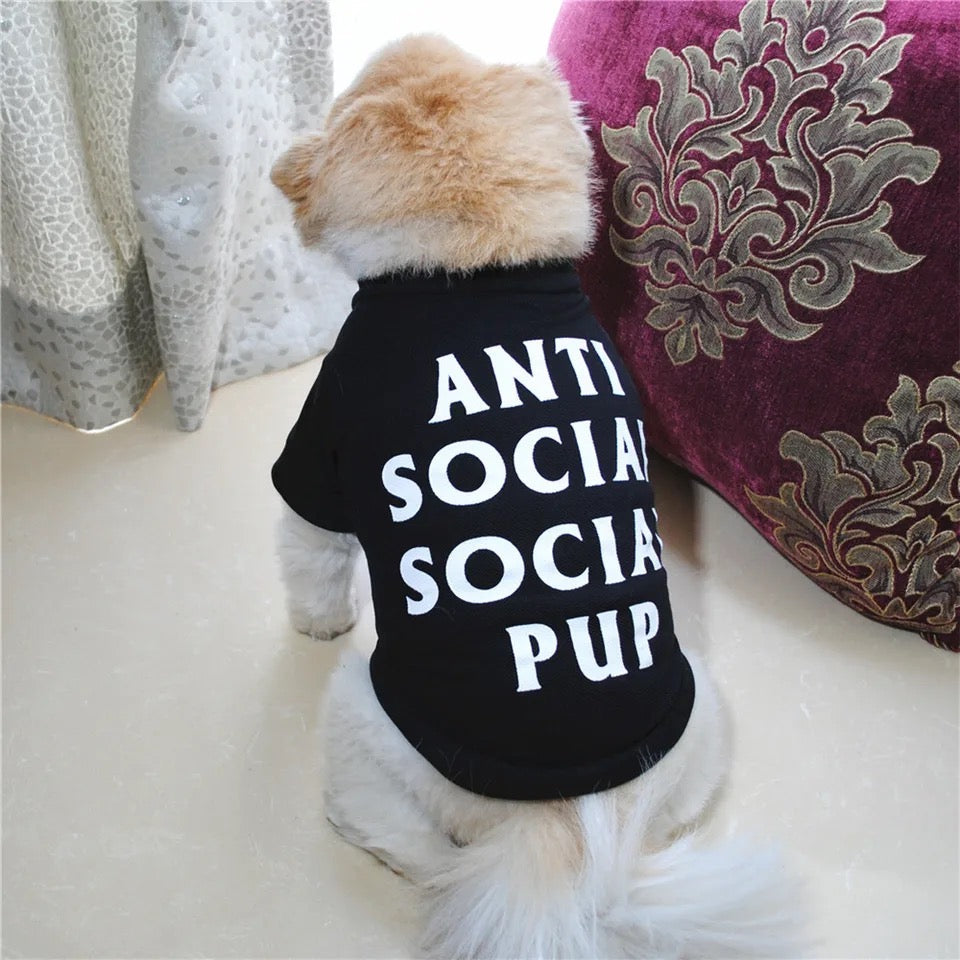 Anti Social Social Pup Tee | Graphic Dog T Shirt