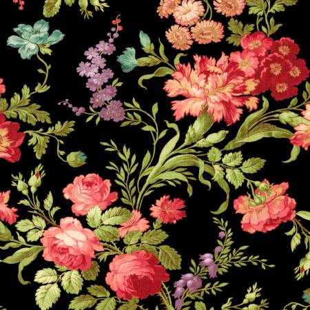 Whistler Studios Tissu grand dos noir motifs floraux classiques 274 cm de large