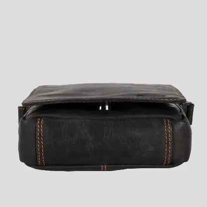 Greenwood Leather Mini-Messenger Bag. Wax Pull-Up Leather Flap Over Bag
