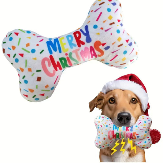 Merry Christmas Bone Dog Toy | Holiday Dog Toy