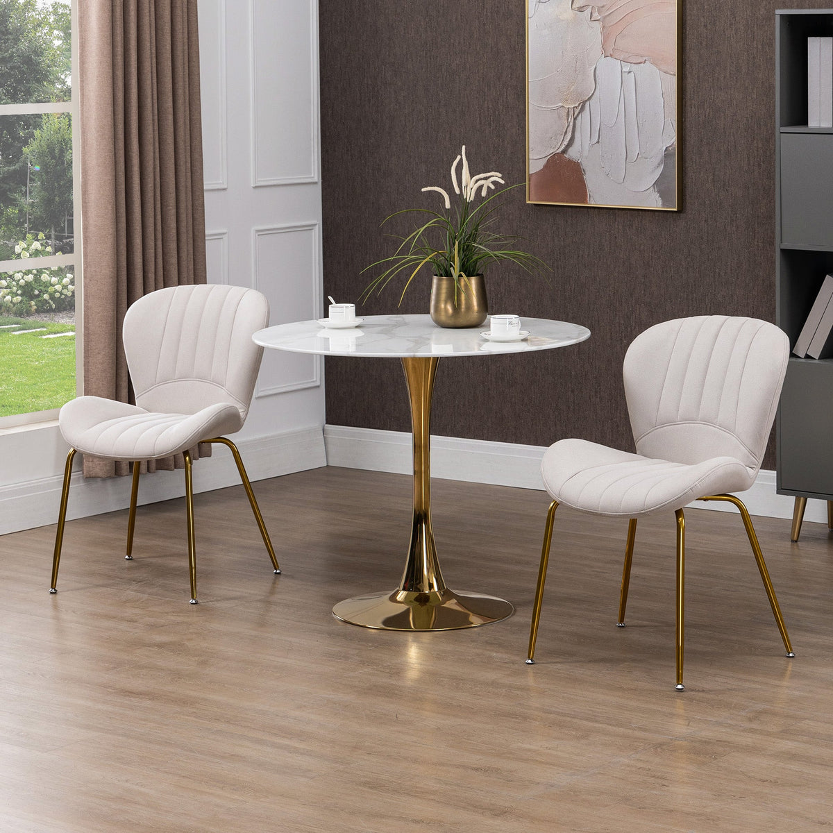 Lux Modern Dining Chairs with Cushioned Backrest-Set of 2-Cream White