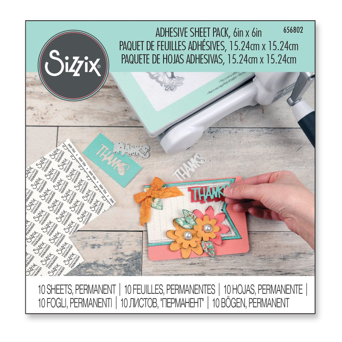 Sizzix Making Essential - Feuilles Adhésives, 15,2 x 15,2 cm, Permanentes, 10 Feuilles
