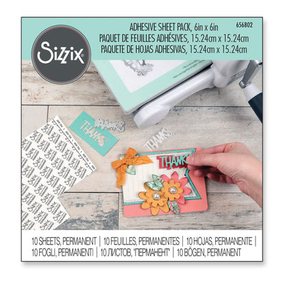 Sizzix Making Essential - Feuilles Adhésives, 15,2 x 15,2 cm, Permanentes, 10 Feuilles