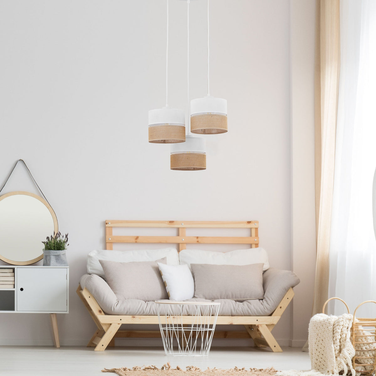 LINOBIANCO Suspension luminaire tressée naturelle pour îlot de cuisine, salle à manger et salon (3 lumières)