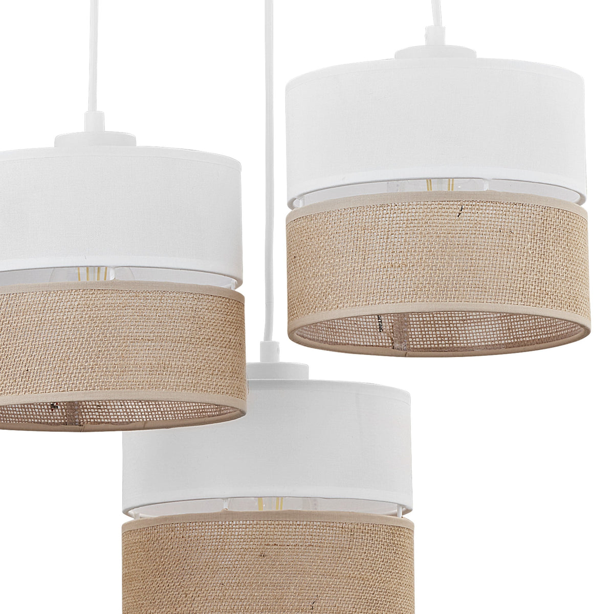 LINOBIANCO Suspension luminaire tressée naturelle pour îlot de cuisine, salle à manger et salon (3 lumières)
