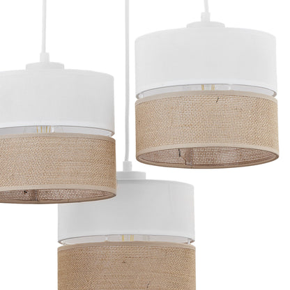 LINOBIANCO Suspension luminaire tressée naturelle pour îlot de cuisine, salle à manger et salon (3 lumières)