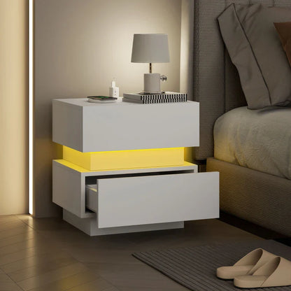 Emma Bedside Table with Charging Station, USB Ports and LED Light-Black