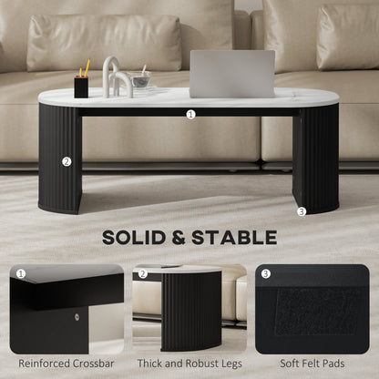 Table basse Cameron moderne en similicuir marbre - Noir