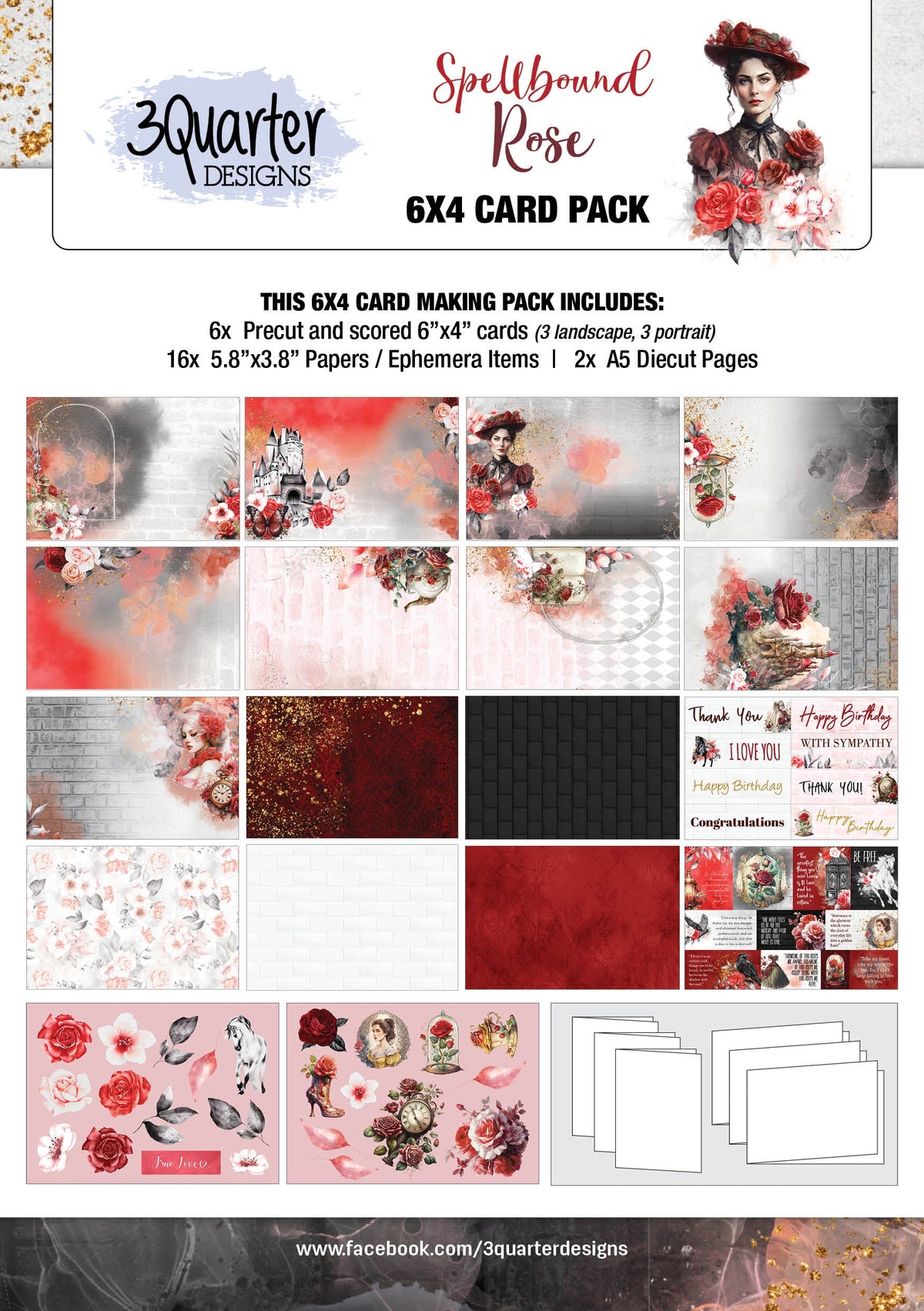 Lot de 6 cartes 10x15 cm Rose ensorcelée