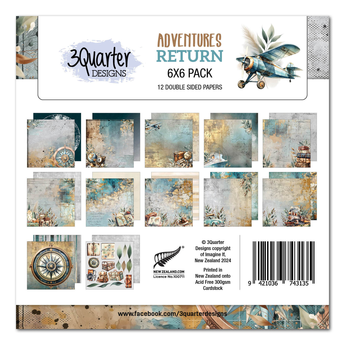 Lot de Papiers 6x6 3Quarter Designs Adventures Return