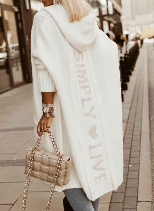 Women's Long Wool-Blend Hooded Lapel Cardigan Jacket