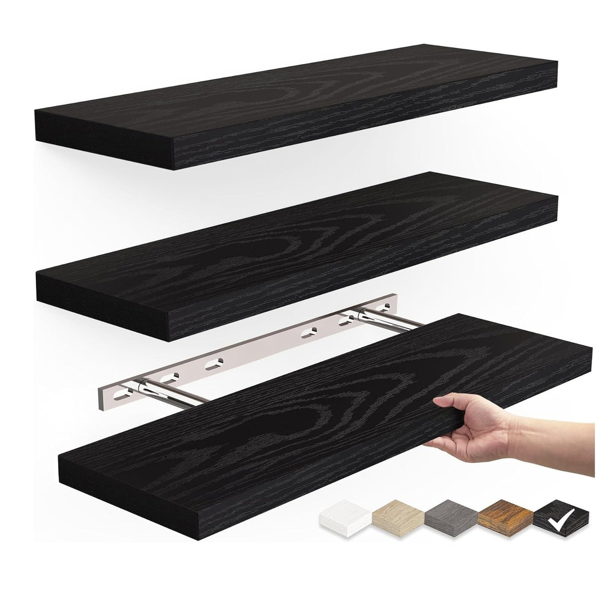 One-Line Floating Wall Shelf – 3-Tier Wooden Bamboo Wall-Mounted Storage Shelf