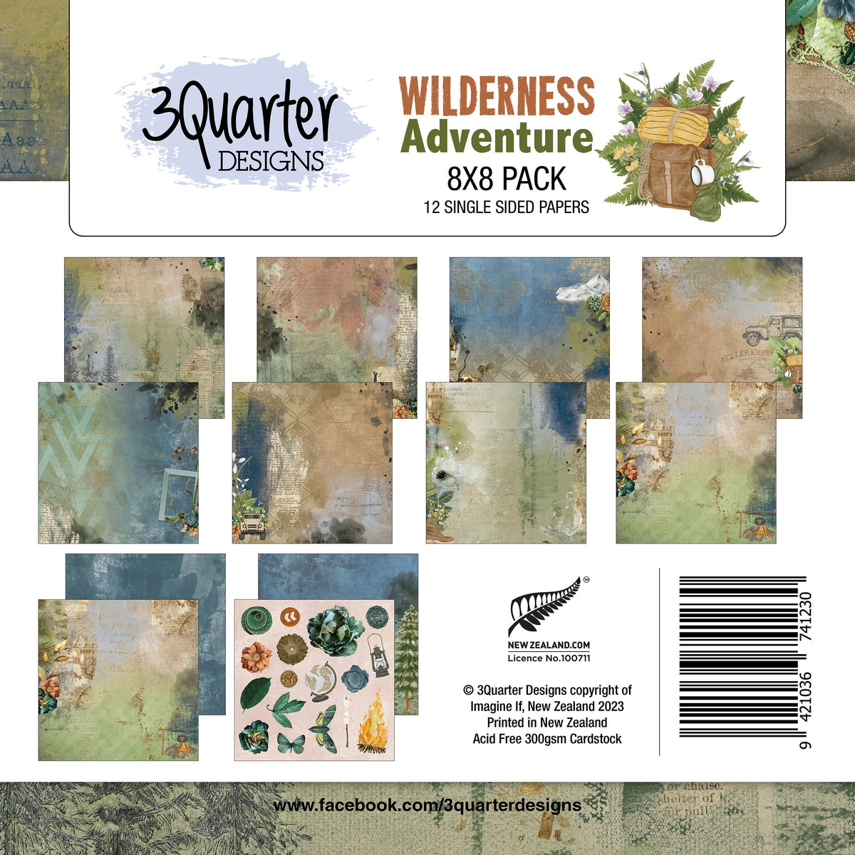 3Quarter Designs - Bloc de Papiers 20 x 20 cm - Wilderness Adventures