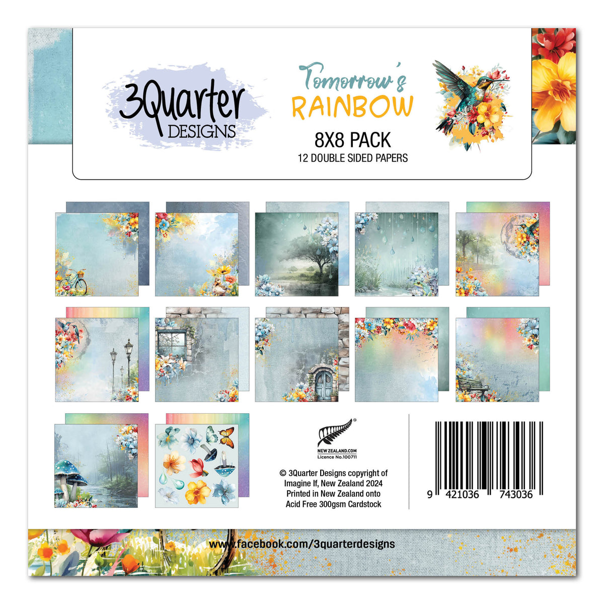 3Quarter Designs Demain l'Arc-en-ciel Lot de papier 20x20 cm