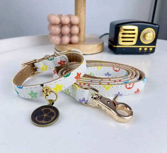 Gigi White Dog Collar and Leash Set | Dog Walking Outfit