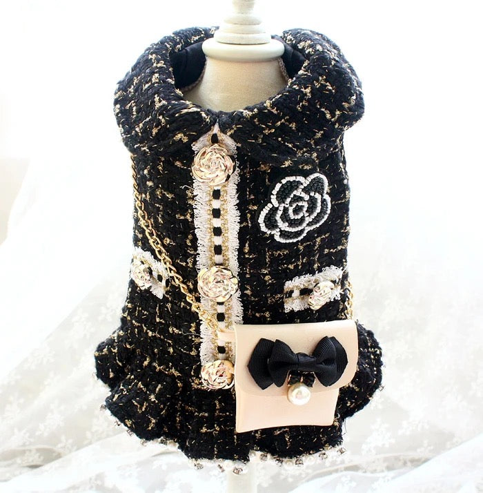 Ensemble robe et sac pour chien | Robe pour chien Coco Chewnel avec sac à main