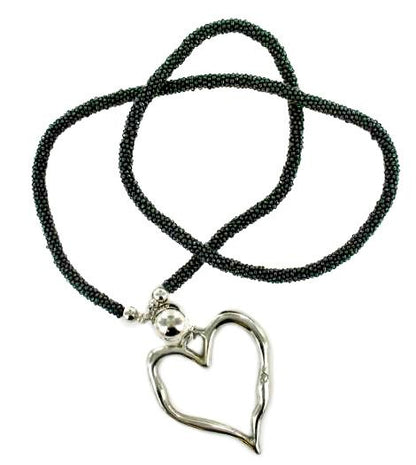 Beaded Rope Necklace with Open Heart