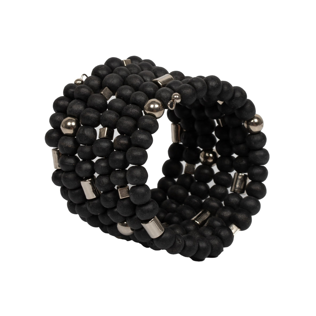 Bracelet spirale en grosses perles de bois