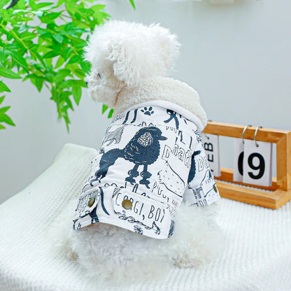 Manteau pour chien imprimé Sketch | Manteau chaud pour chien avec bordure en fourrure