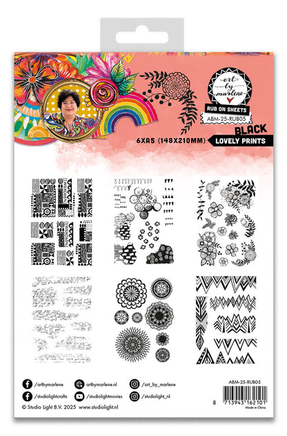 ABM Autocollants à Frotter Jolis Motifs, Noir Art By Marlene 6 Feuilles