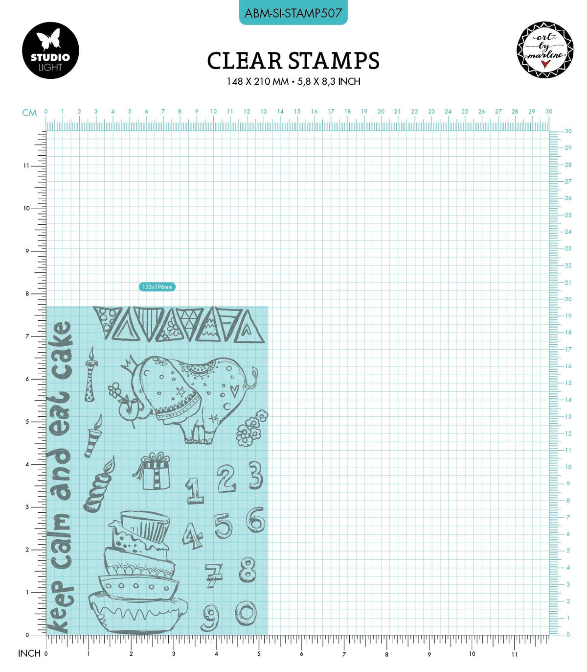 ABM Tampon transparent Éléphant de fête Collection Signature 148x210x3mm 23 pièces n°507
