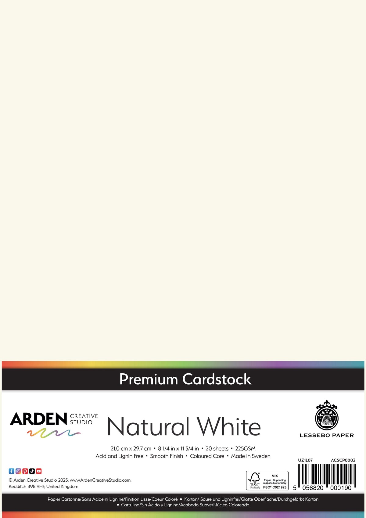 Arden Creative Studio Papier cartonné Premium A4 225 g/m² Paquet de 20