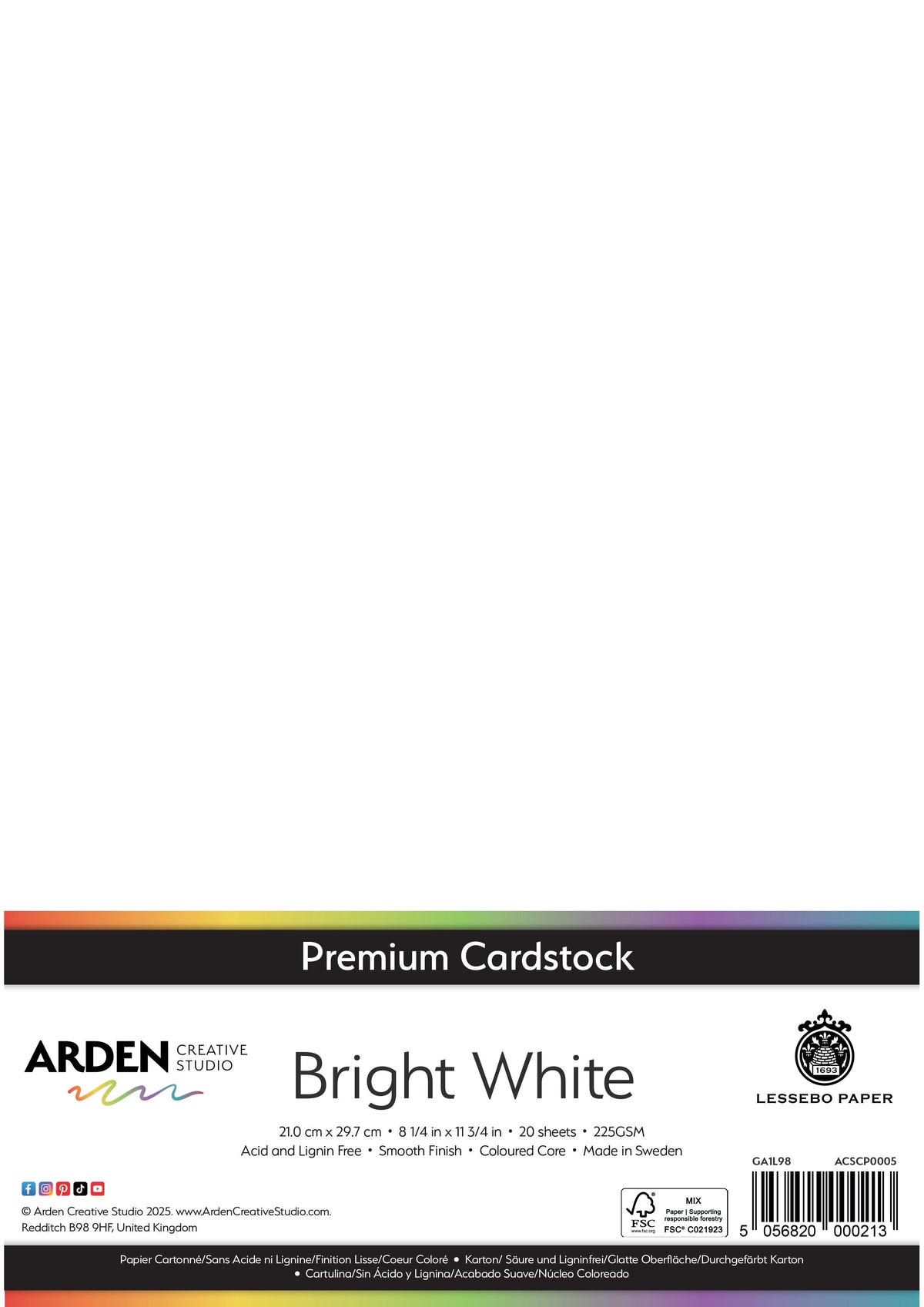 Arden Creative Studio Papier cartonné Premium A4 225 g/m² Paquet de 20