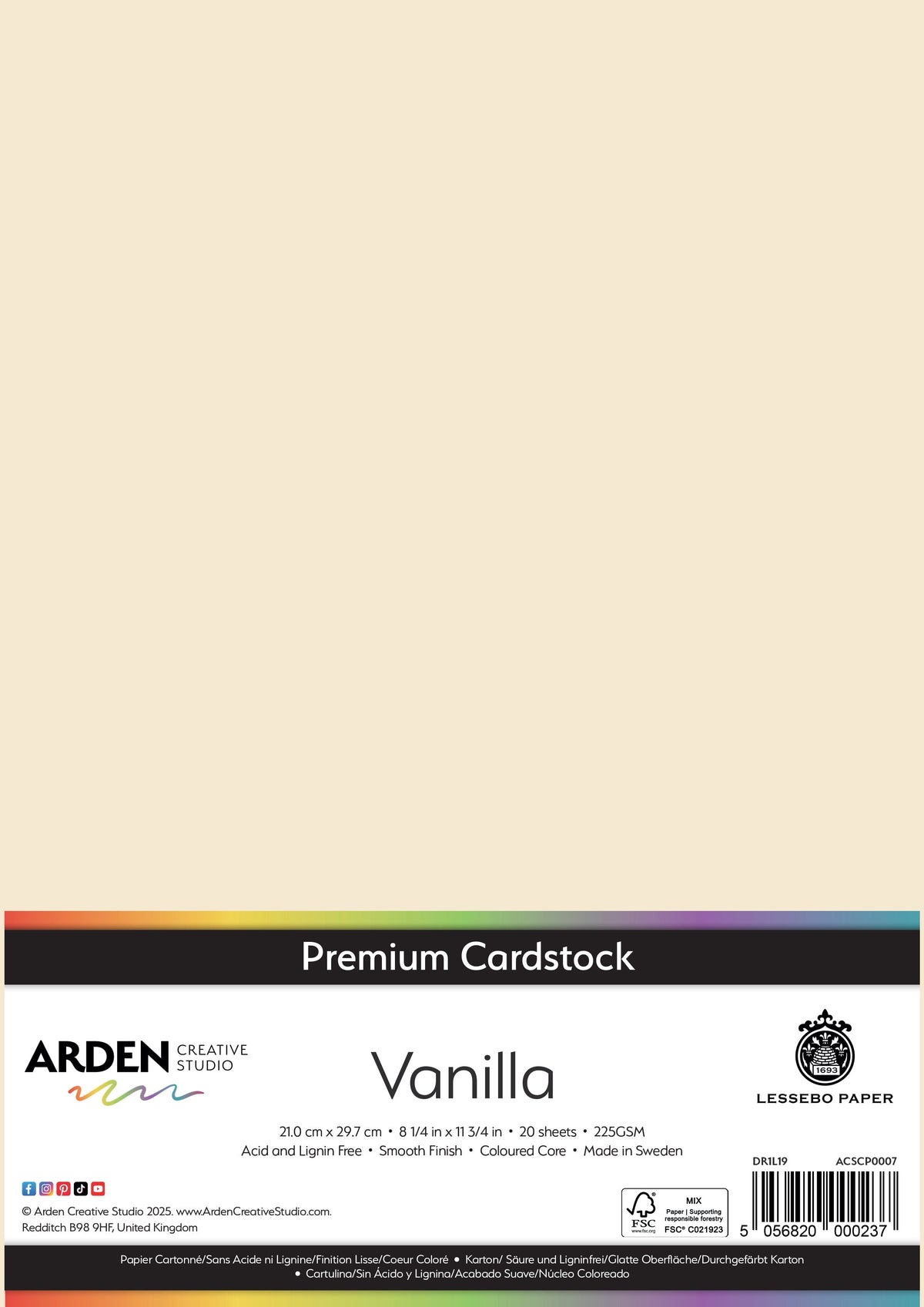 Arden Creative Studio Papier cartonné Premium A4 225 g/m² Paquet de 20