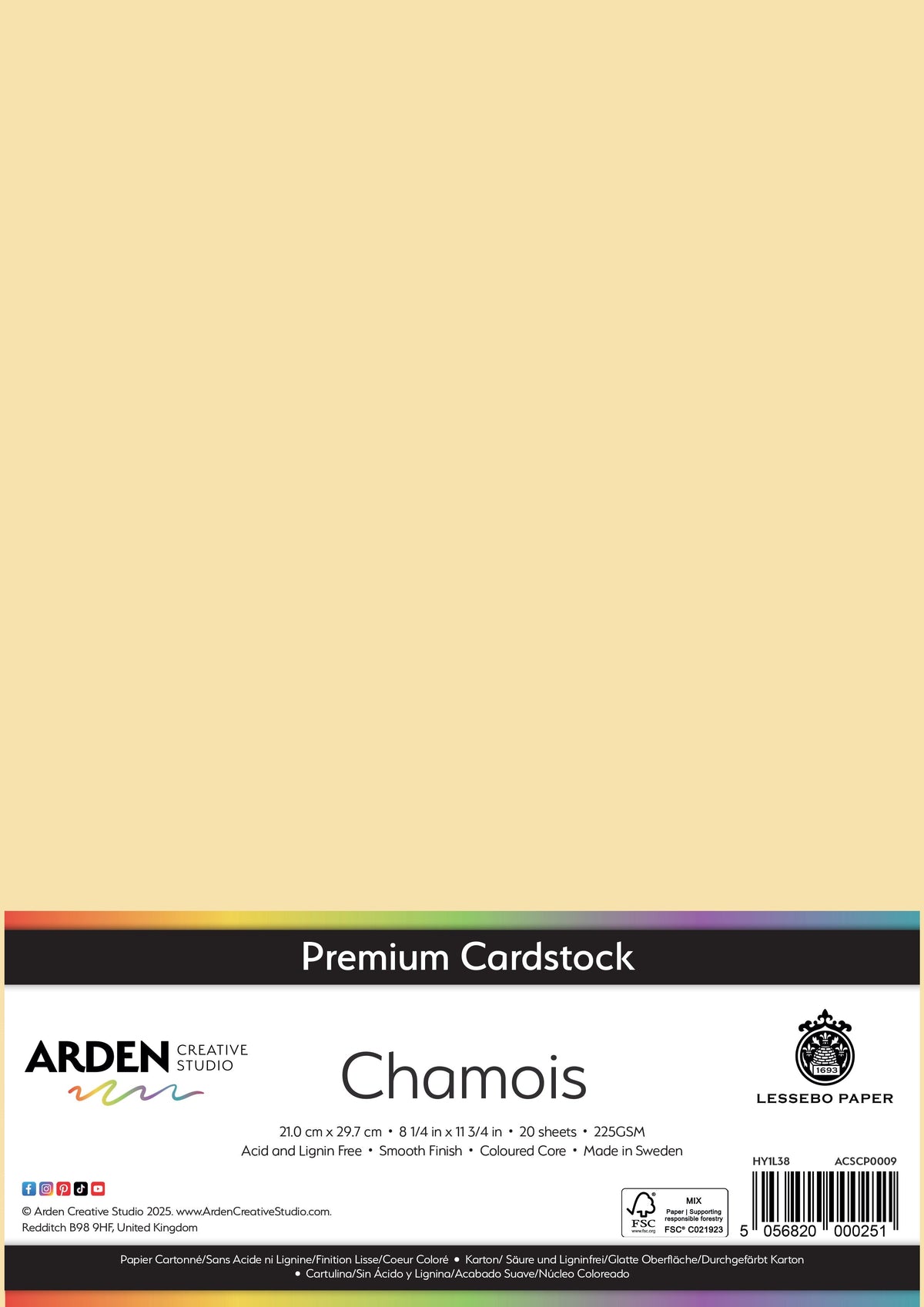 Arden Creative Studio Papier cartonné Premium A4 225 g/m² Paquet de 20