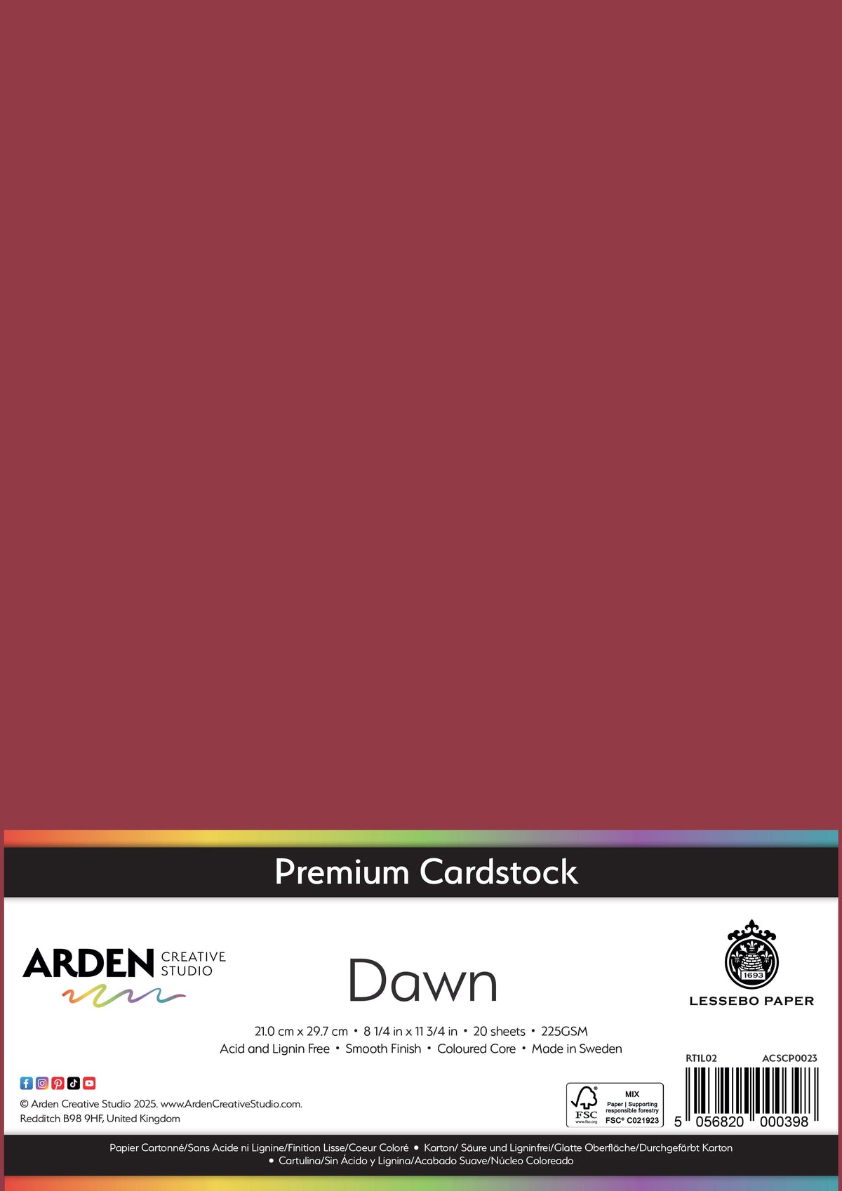 Arden Creative Studio Papier cartonné Premium A4 225 g/m² Paquet de 20