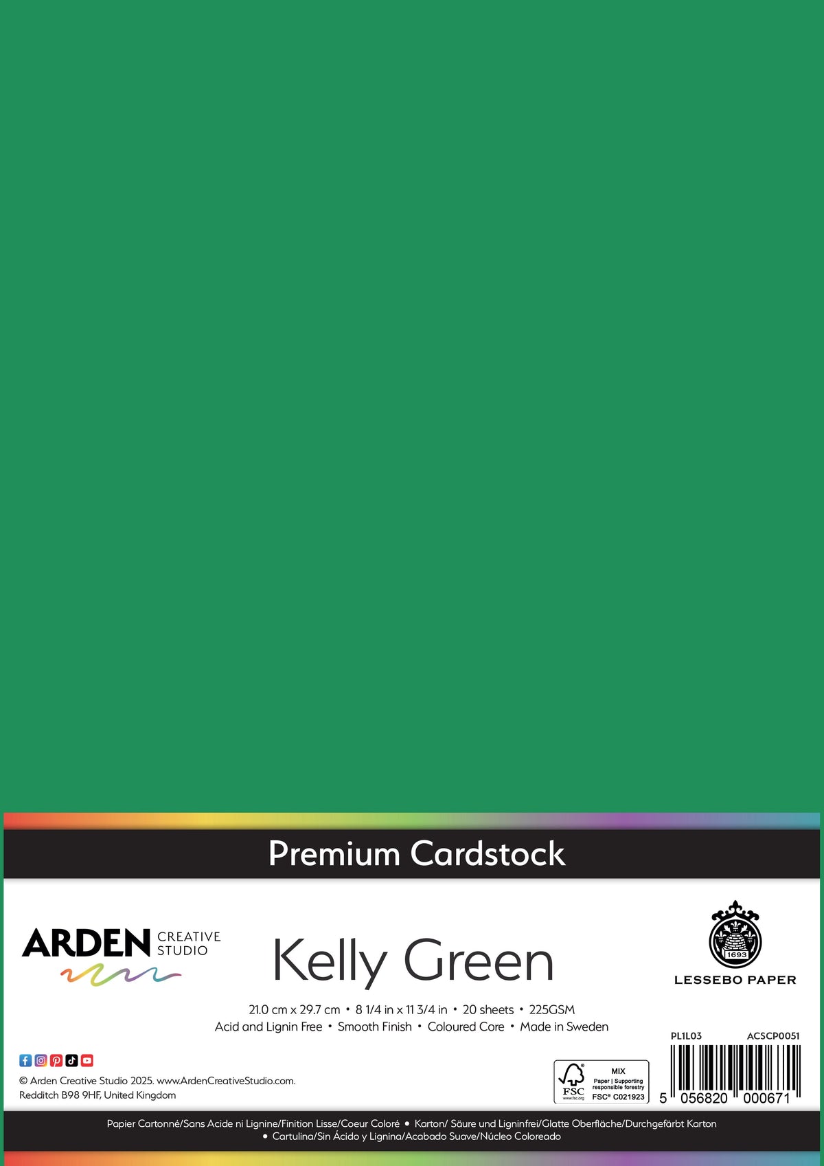 Arden Creative Studio Papier cartonné Premium A4 225 g/m² Paquet de 20
