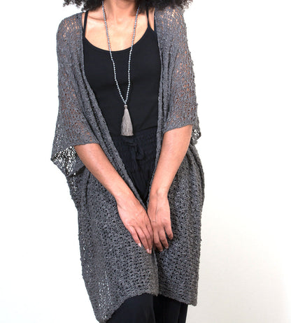 Mid Length Popcorn Knit Kimono - Grey