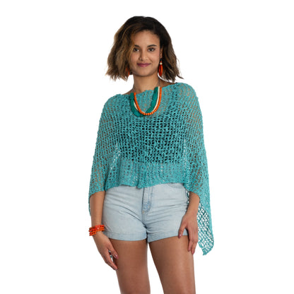 Short Popcorn Knit Poncho - Teal