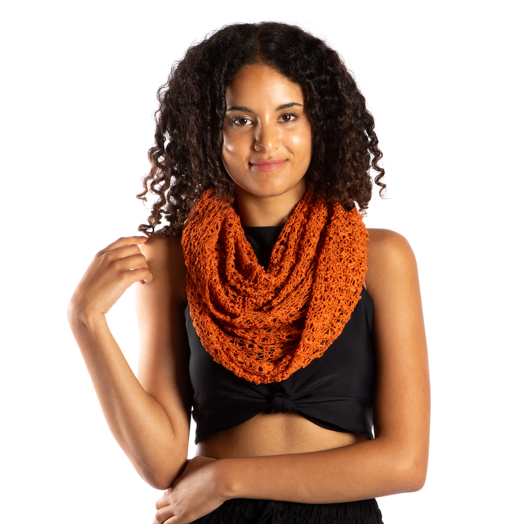 Écharpe tube en tricot pop-corn - Orange