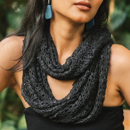 Popcorn Knit Infinity Scarf - Black