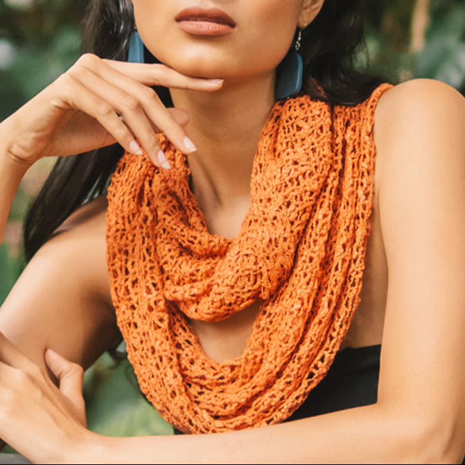 Écharpe tube en tricot pop-corn - Orange