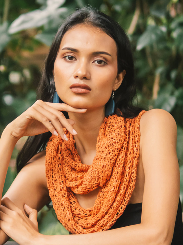 Écharpe tube en tricot pop-corn - Orange