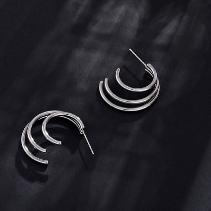 AILSA Triple Stacked Silver Hoop Earrings