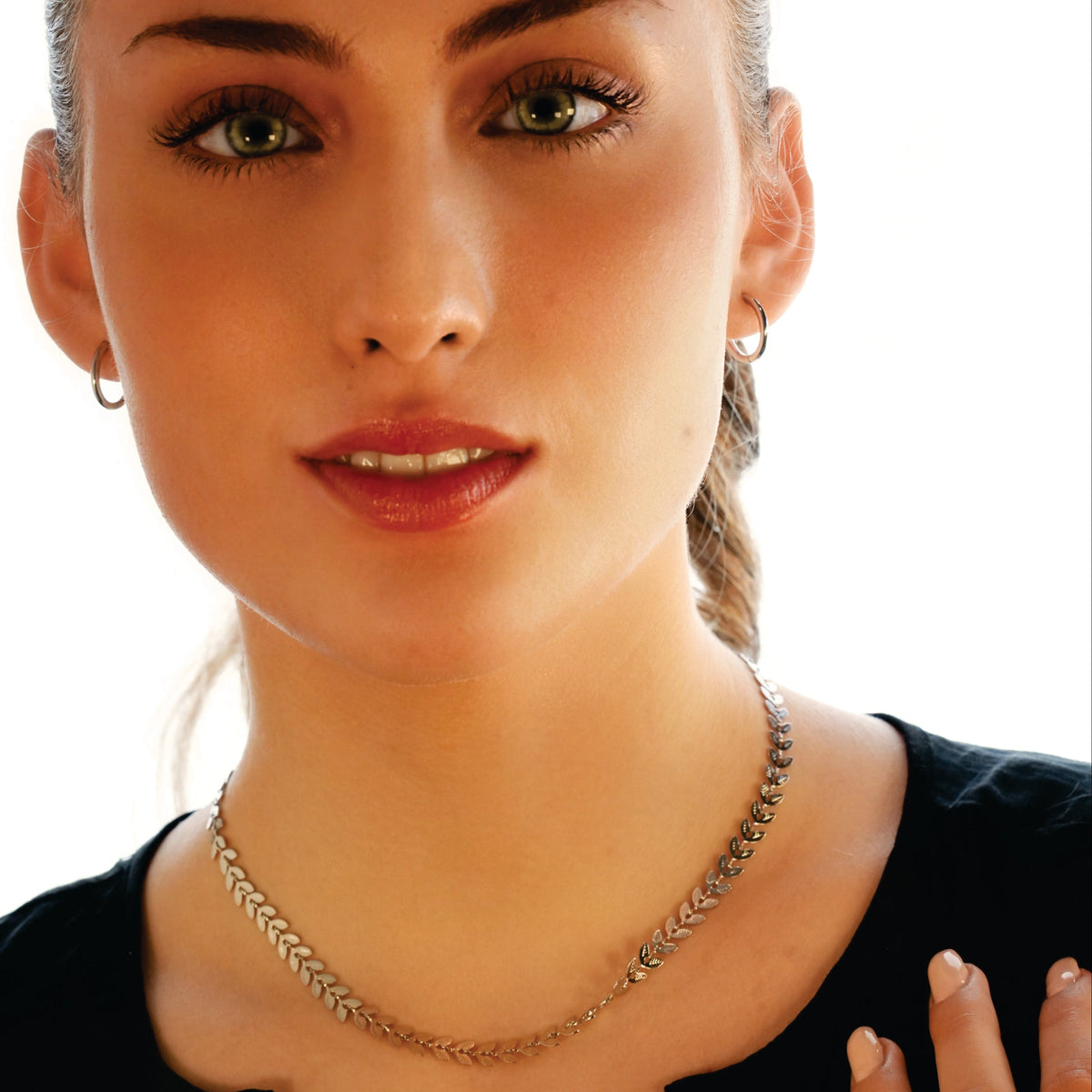 ALALA Or Blanc Argenté : Collier Feuille Gaufrée Beauté Botanique