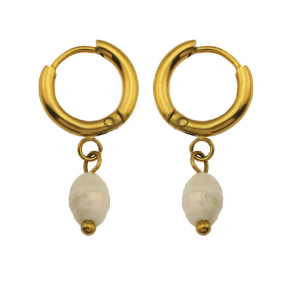 ALEX Gold: Mini Hoop Earrings with Natural Freshwater Pearl Charm – Elegance in Every Detail