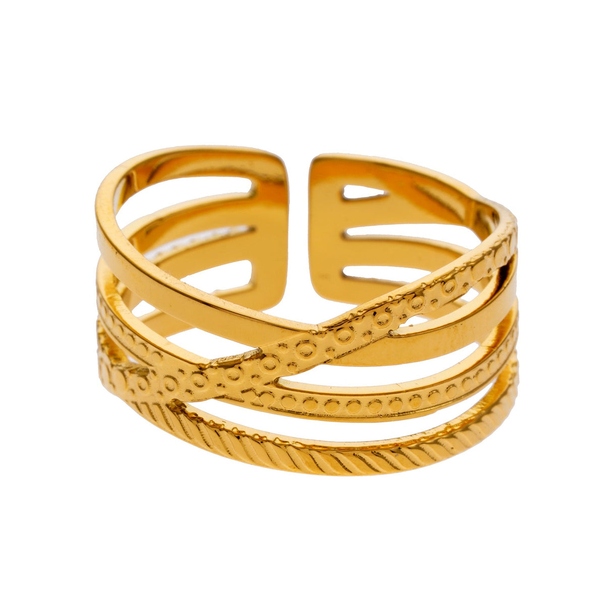 ALOIS: Bague en or texturée multicouche croisée