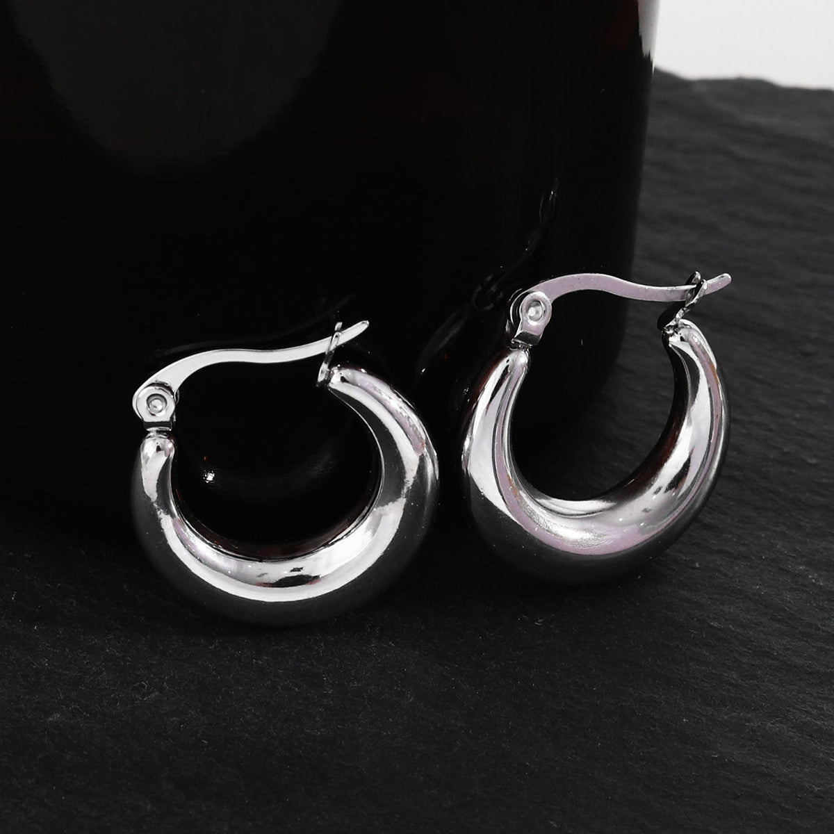 Boucles d'oreilles créoles épaisses en argent AMBER-MESSINA
